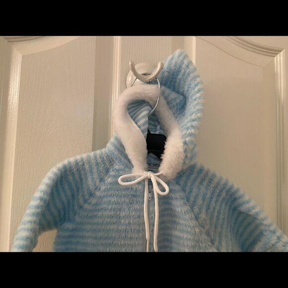 Vintage Bundles by Sterncraft Hooded Pram Suit Blue Striped USA Size Medium NWT - Picture 2 of 10